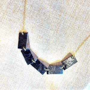 Dark brown leather and gold tone necklace. Handmade